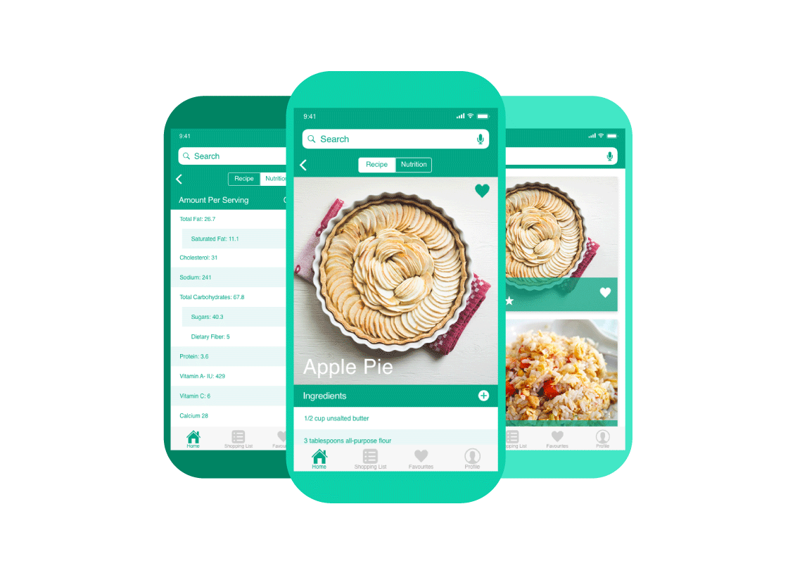 A collection of images showcasing the Recipedia App.