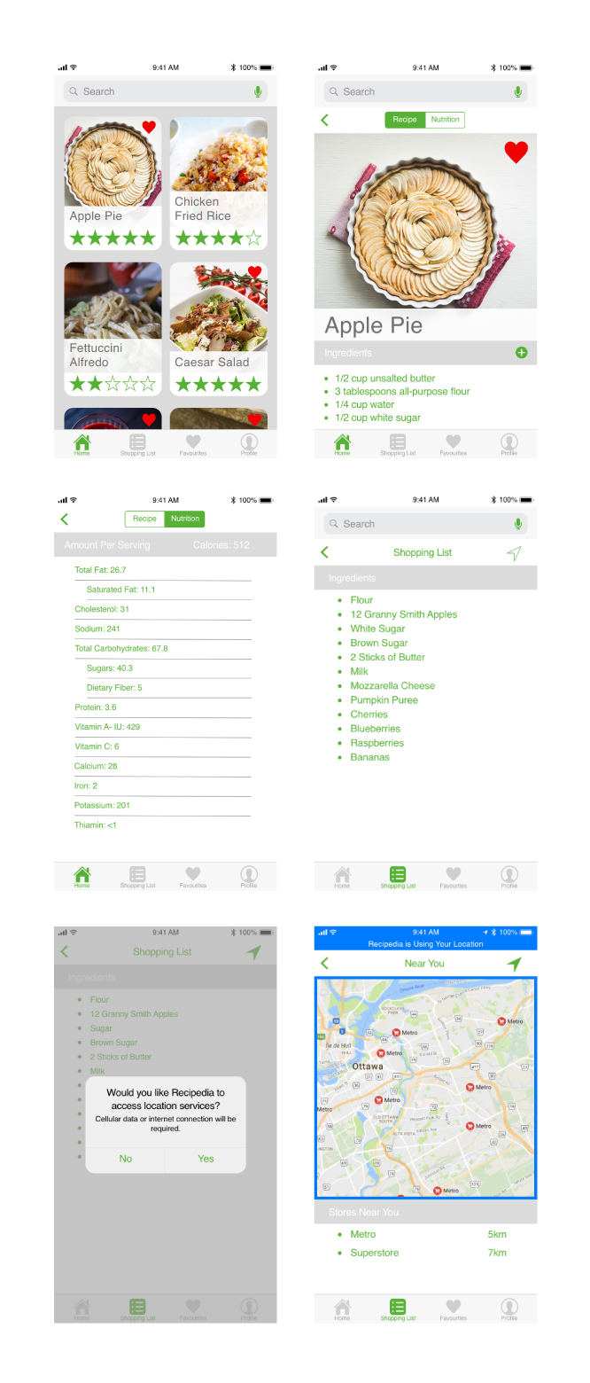 Images of the first version of the application.