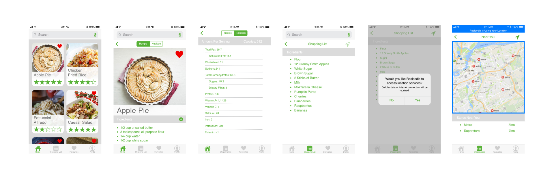 Images of the first version of the application.