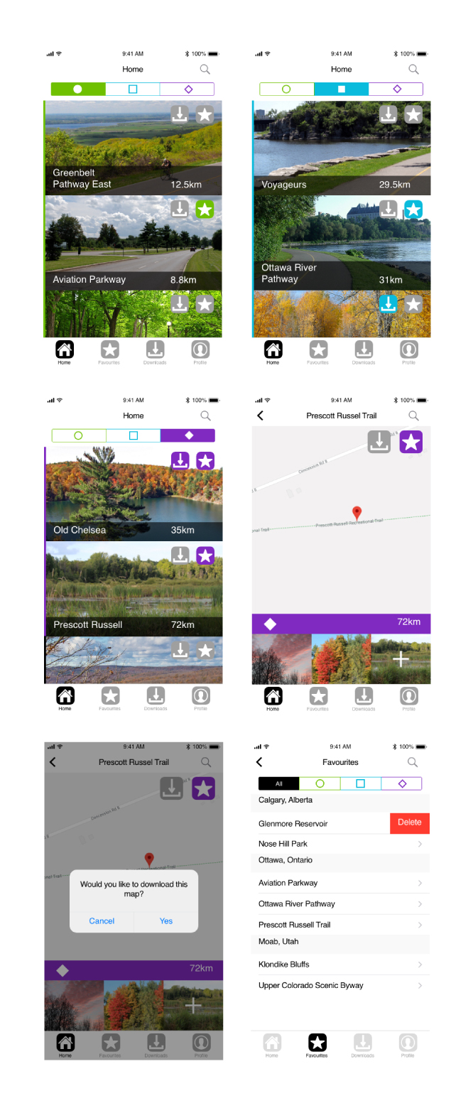 Images of the first prototype for the Trail app.