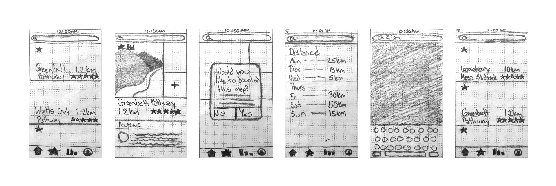 Images of the sketching process for the Trail application.